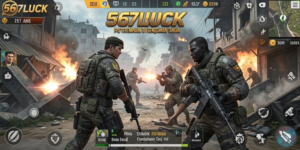 Tampilan gameplay fiksi dari game FPS 567LUCK yang seru.