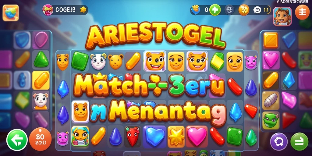Tangkapan layar gameplay seru ARIESTOGEL yang menunjukkan aksi Match-3.