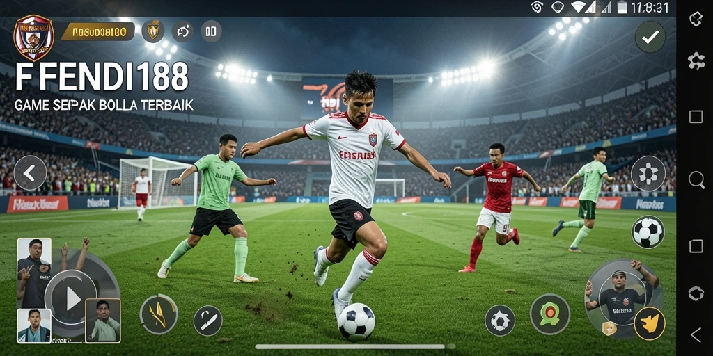 Menampilkan aksi gameplay menarik dalam FENDI188 dengan suasana sepak bola yang seru.