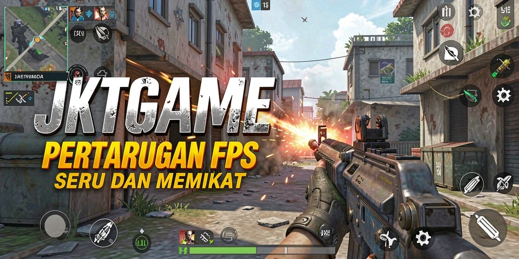 Screenshot gameplay JKTGAME menampilkan pertempuran FPS yang mendebarkan.