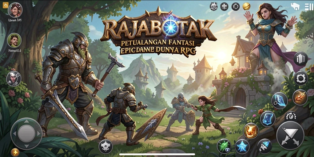 Screenshot RAJABOTAK menampilkan karakter dalam pertempuran epik di dunia RPG.