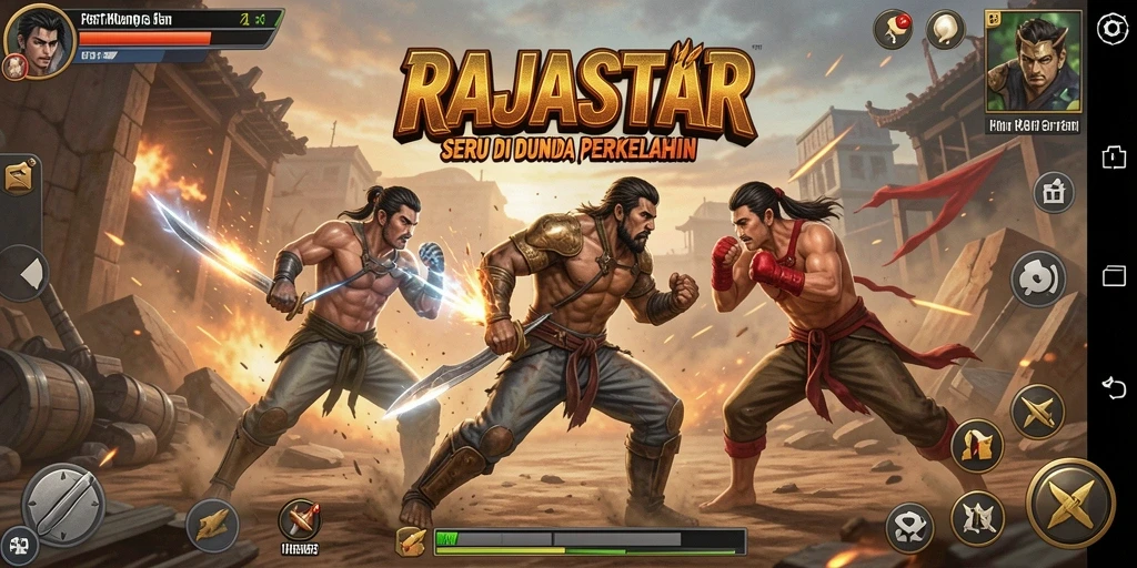 Screenshot gameplay RAJASTAR menampilkan pertarungan antara dua karakter yang mendebarkan.